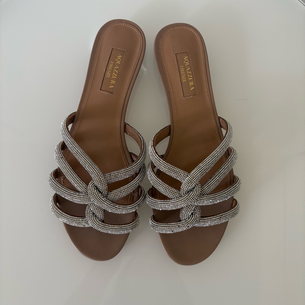 Aquazzura Crystal Silver Women's Sandals 38